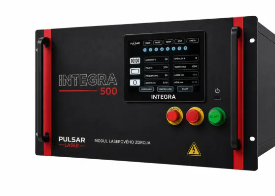 Geschlossenes industrielles Rack-Lasersystem INTEGRA von PULSAR LASER für Robotik, Produktionslinien und automatisierte Laserreinigung.