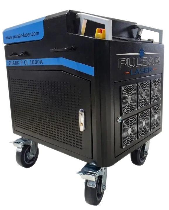 Das Laser reinigungsgerät SHARK P CL 1000A ist ein luftgekühltes Pulslaser-System für industrielle Anwendungen.